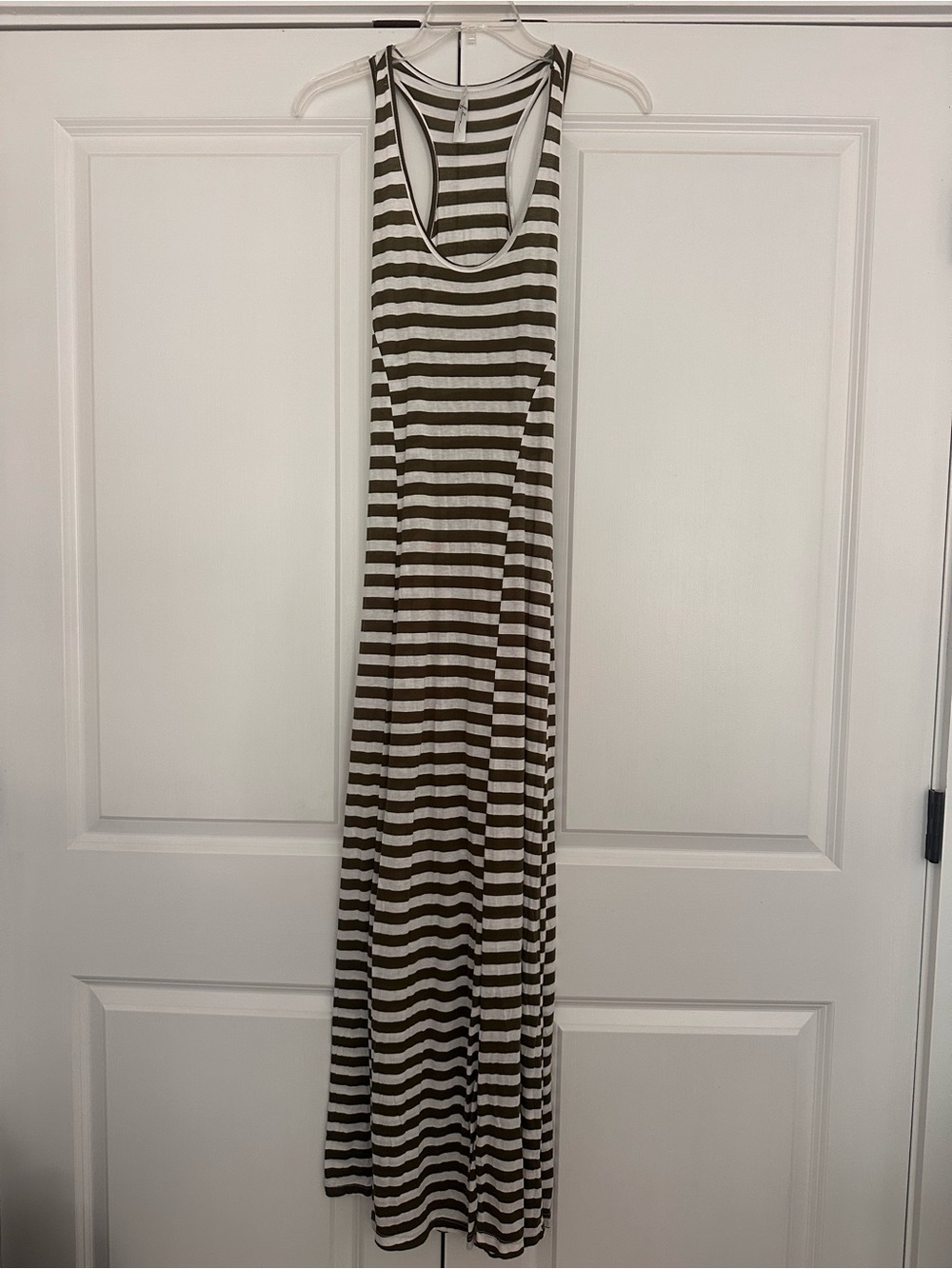 Striped Racerback Maxi Dress in Olive & White